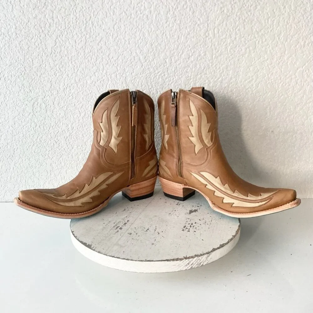 NEW Lane WALK THE LINE Womens Cowboy Bootie 10.5 Brown Cowgirl Short Ankle Boots - Picture 7 of 11